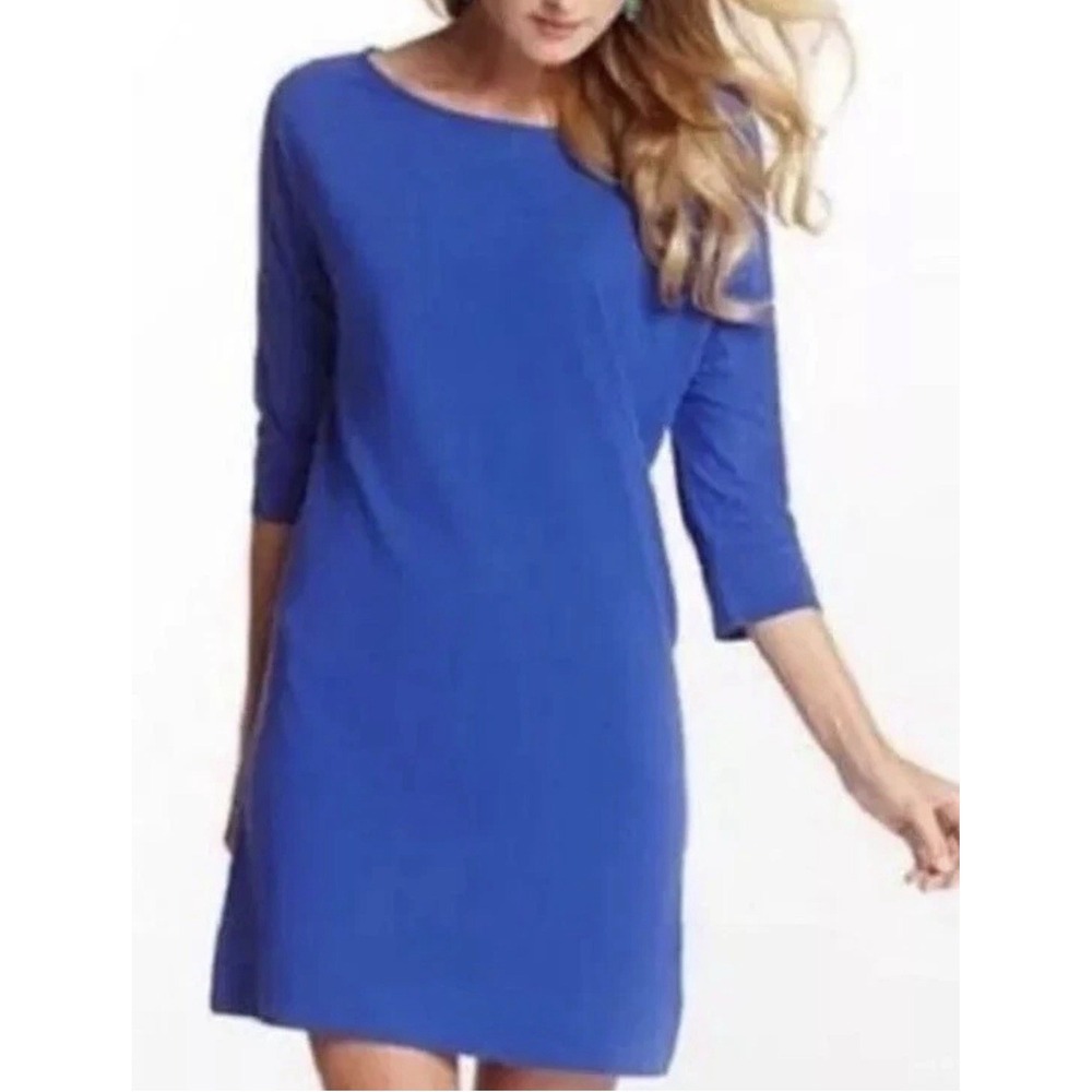 Lilly Pulitzer Cassie Shift Dress Blue‎ Pima Cotton Small Preppy 3/4 Sleeve